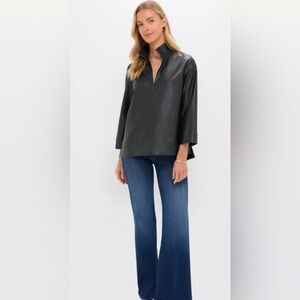 TUCKERNUCK Black Faux Leather Margot Top ~ L